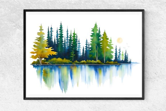 Download Watercolor Forest Reflection in Water - Premium Resources