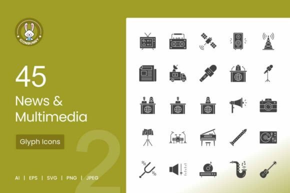 Download News &amp; Multimedia Glyph Icons - New Collection