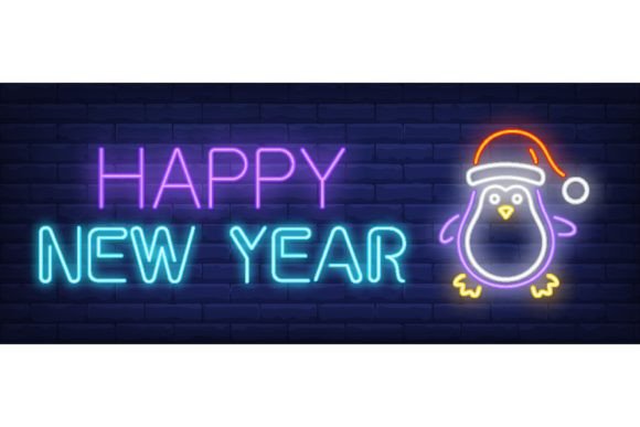Download Happy New Year Neon Sign. Glowing Inscri - New Collection