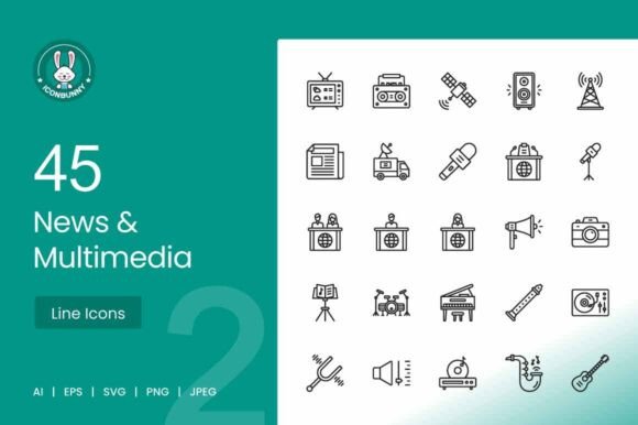 Download News &amp; Multimedia Line Icons - New Collection