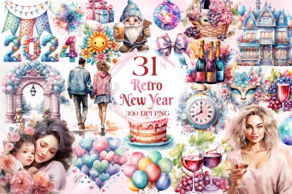 Download Retro Happy New Year Sublimation Clipart - New Collection