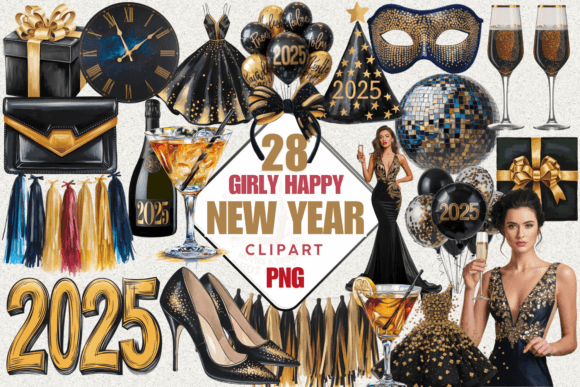 Download Girly Happy New Year Clipart Png, 2025 - New Collection